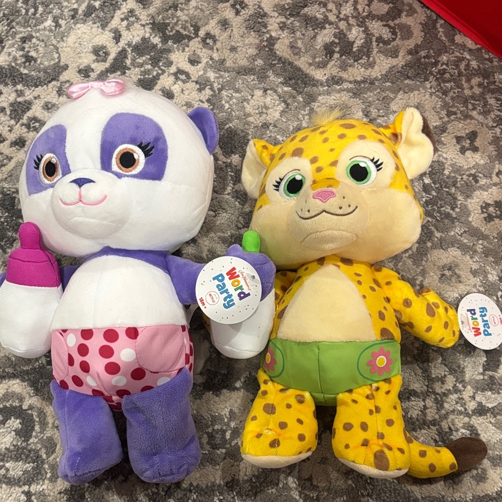 Jim Hanson’s word party plush Toy - Purple Panda & Yellow Leopard Duo